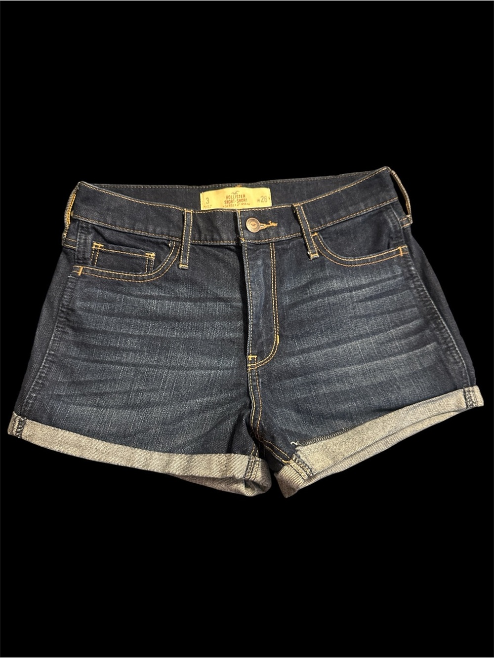 Hollister juniors Dark Wash Denim Roll-Cuff Women's Shorts.